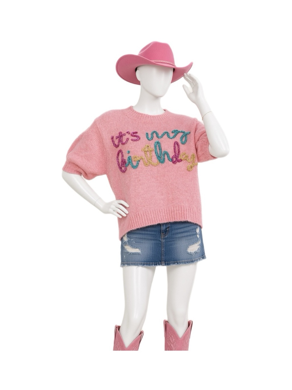 BIBI it’s my birthday puff sleeve pink sweater size large